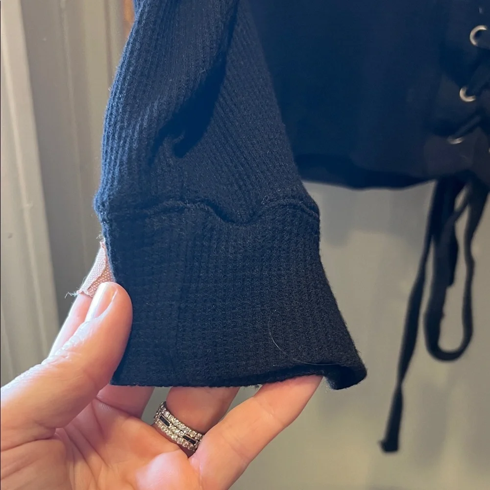 Velvet Women's Black Lace-Up Long super soft thermal Sleeve Top - Picture 6 of 10